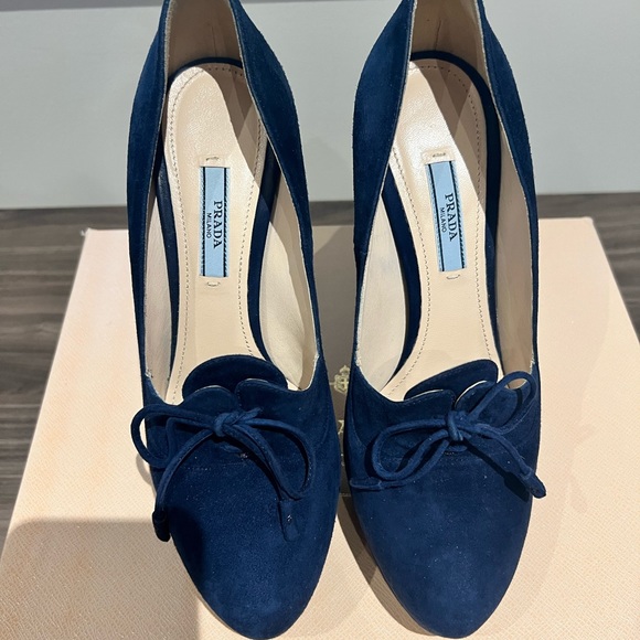 Prada- Navy Blue Suede Heels - Picture 3 of 5